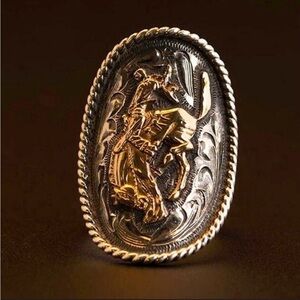 Vogt Silversmiths Two-Tone Bronc Rider Ring “Turn em loose.